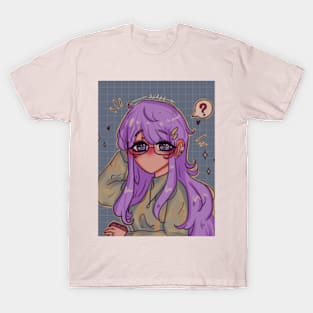 Purple anime girl with cup of coffee T-Shirt